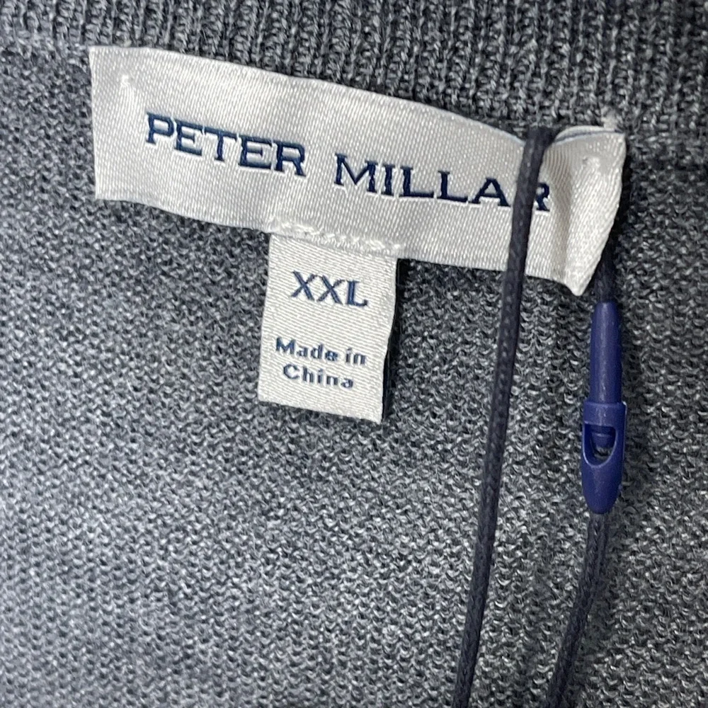 Peter Millar Charcoal Gray Autumn Crest V-Neck Sweater Merino Wool Size XXL